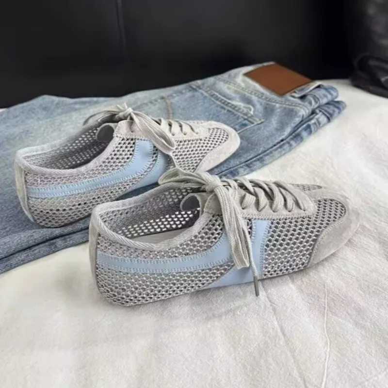 Summer New Mesh Breathable Flat Shoes Womens Round Toe Deep Mouth Front Lace-up Soft Slip Anti-Slip Athletic Casual Shoes XJ250712
