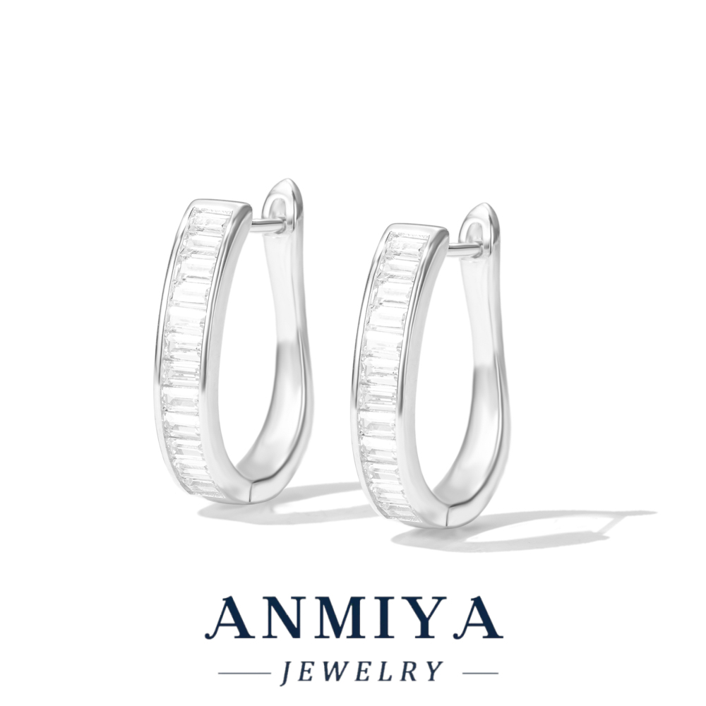 Trendy Geometric Silver 925 Earrings Modern Huggie Jewelry , Sterling Silver Lightweight Ear Jewelry for Fashionistas