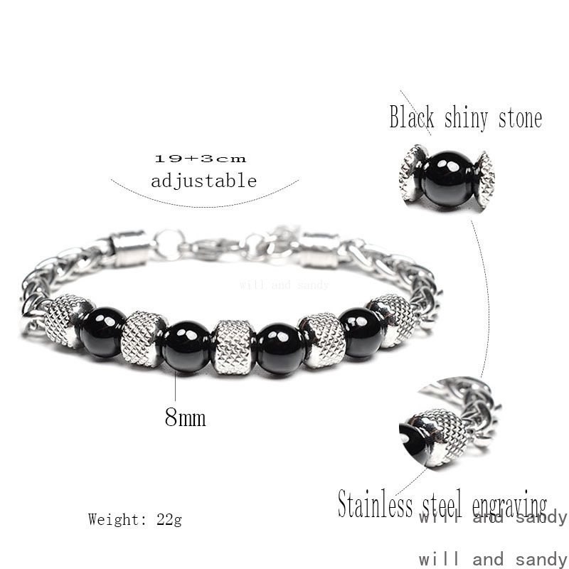 Natural Stone Beaded Strand Bracelets Charm Stainless Steel Chain Designer Jewelry Bracelet Wristband for Men Women Hip Hop Fashion Jewelry Father Bir