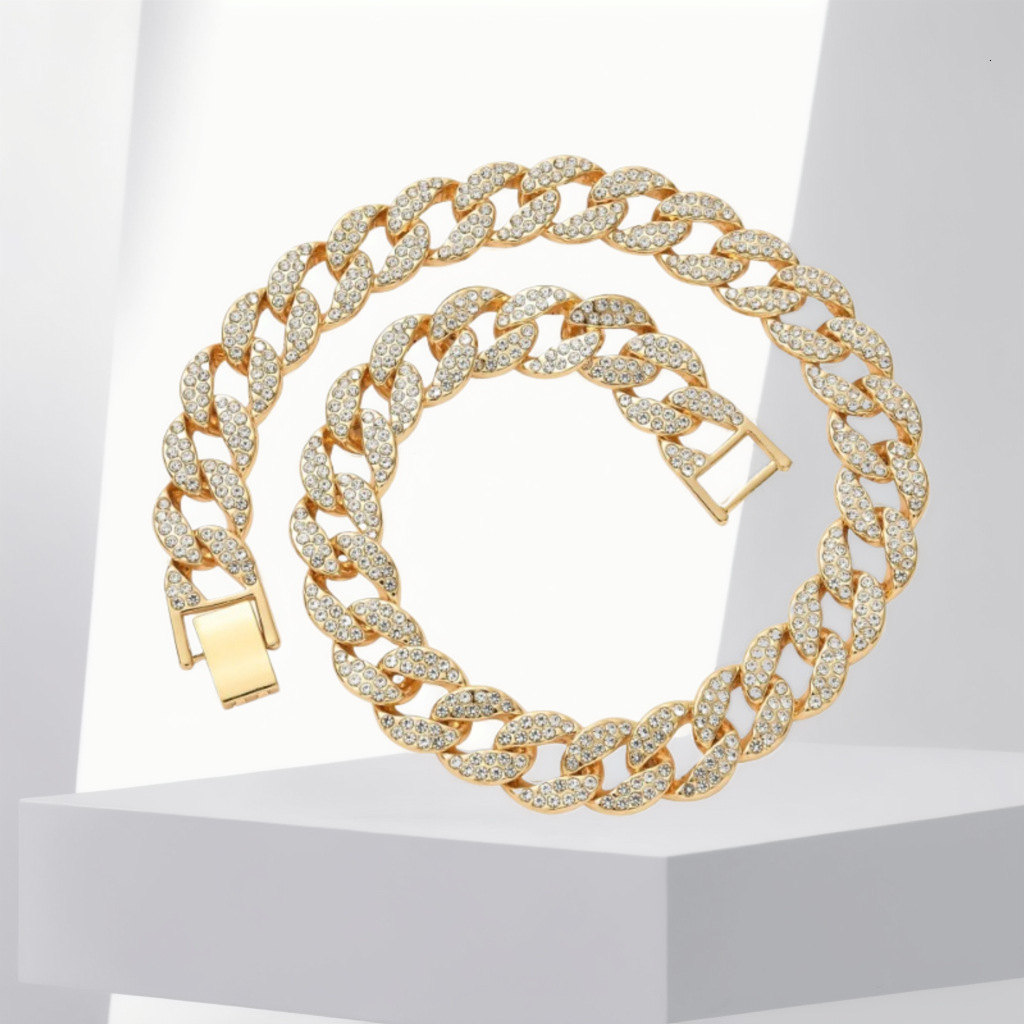 Luxury Jewelry Designer Jewelry Alloy Round Gold Hip-hop Necklace Jewelry Chain Wholesale Non-fading With Diamonds Export Exclusive Men's Necklac