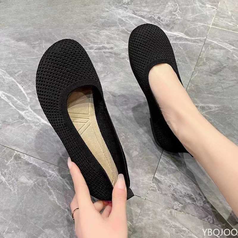 New Knitted Round Head Simple Solid Color Breathable Soft Bottom Outdoor Womens Shoes Suitable for Daily Commuting Leisure XJ250712