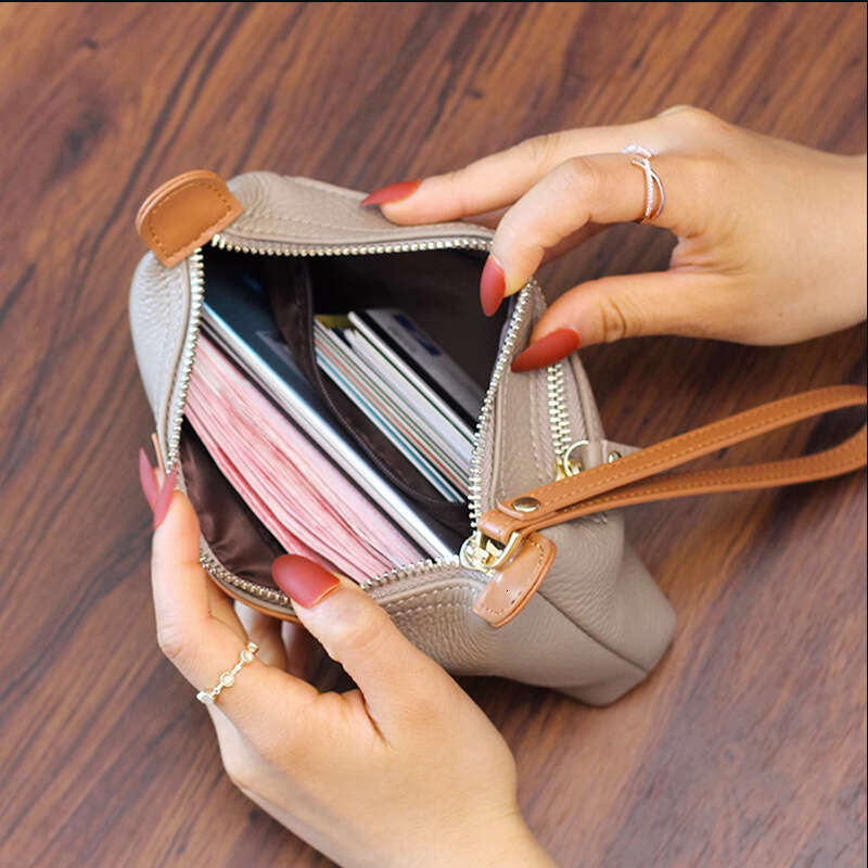 Genuine Clutch Women, Elegant, Can Hold Phone, Cowhide Wrist Strap, Soft Leather Zipper Long Wallet, Makeup Bag for Women