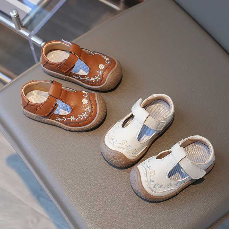 children fashion girls casual shoes T-Strap cute embroidery round-toe non-slip cute princess moccasin shoes with drop shipping XJ250712