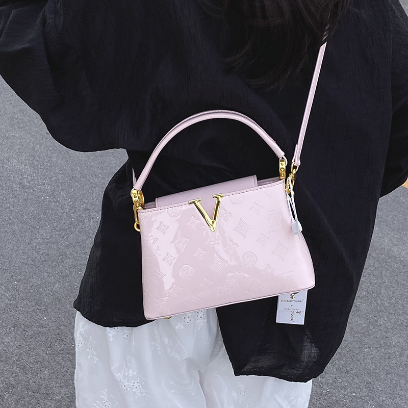 Senior sense bag women new patent leather large capacity commuting bucket bag handbag shoulder crossbody bag
