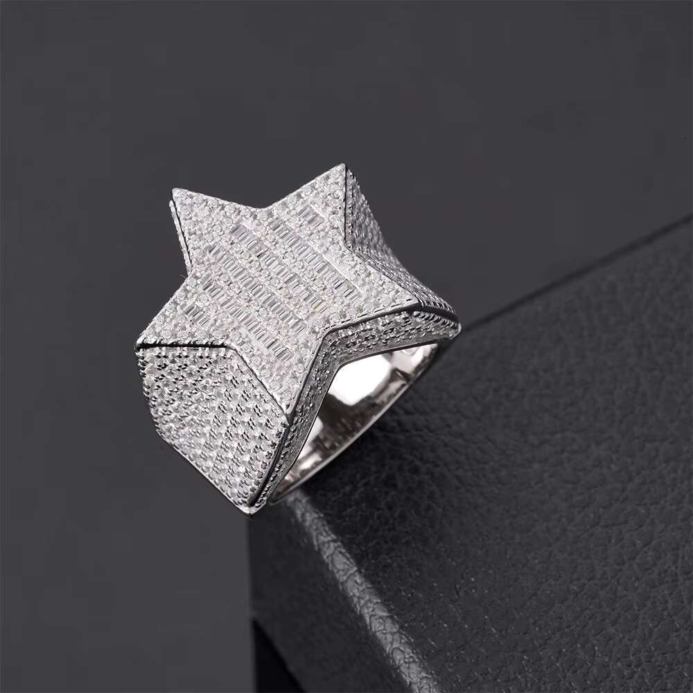 Custom Vvs Moissanite Diamond 925 Sterling Silver Ring Jewelry Hip Hop Manufacturers Mens Gold Plated Star Ring for Men