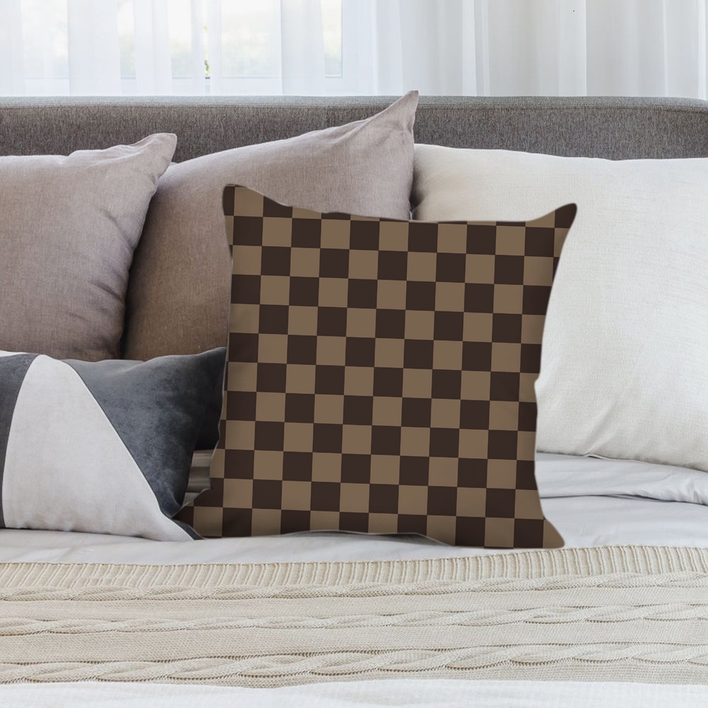 Lanjia Ddmythur Plush Pillowcase Pillow Cover With Brown Checkered Pattern Ef D