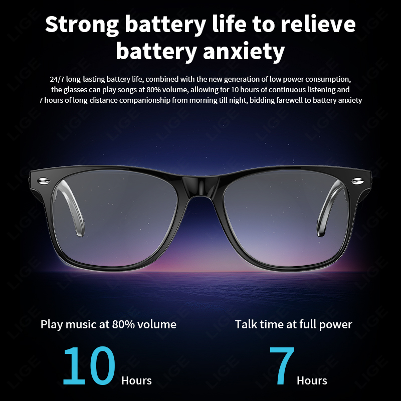 LIGE Smart glasses Wireless call touch key music control translation glasses IP67 waterproof and blue light-proof outdoor sports sunglasses Audio head