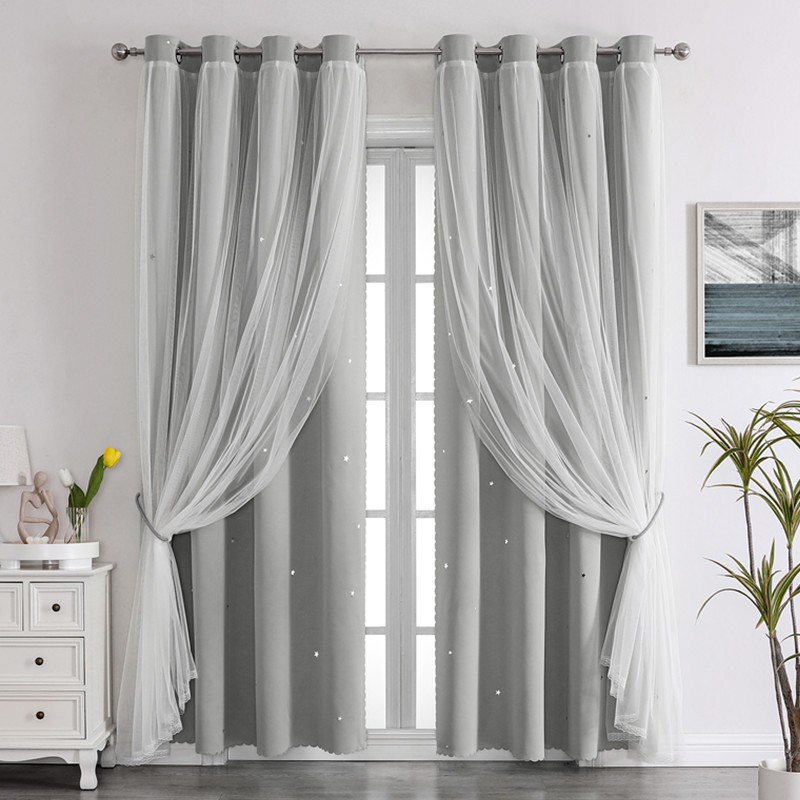 YL-36555 specializes in lace double-layer hollow star finished blackout curtain wholesale curtain