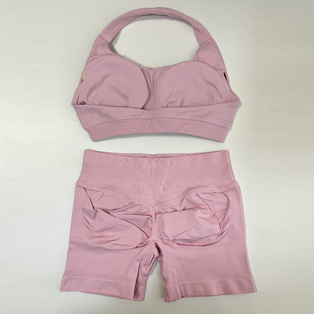 Impact Shorts Sets Seamless Yoga Set Women 2 Pieces Halter Sports Bra And Scrunch Butt Gym Shorts Suits Workout Clothes Outfit