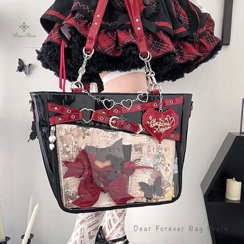 Y2k Aesthetic Underarm Ita Streetwear Girl Transparent Shoulder Heart Shape Chic Chain Handbag DIY Display Crossbody Bag