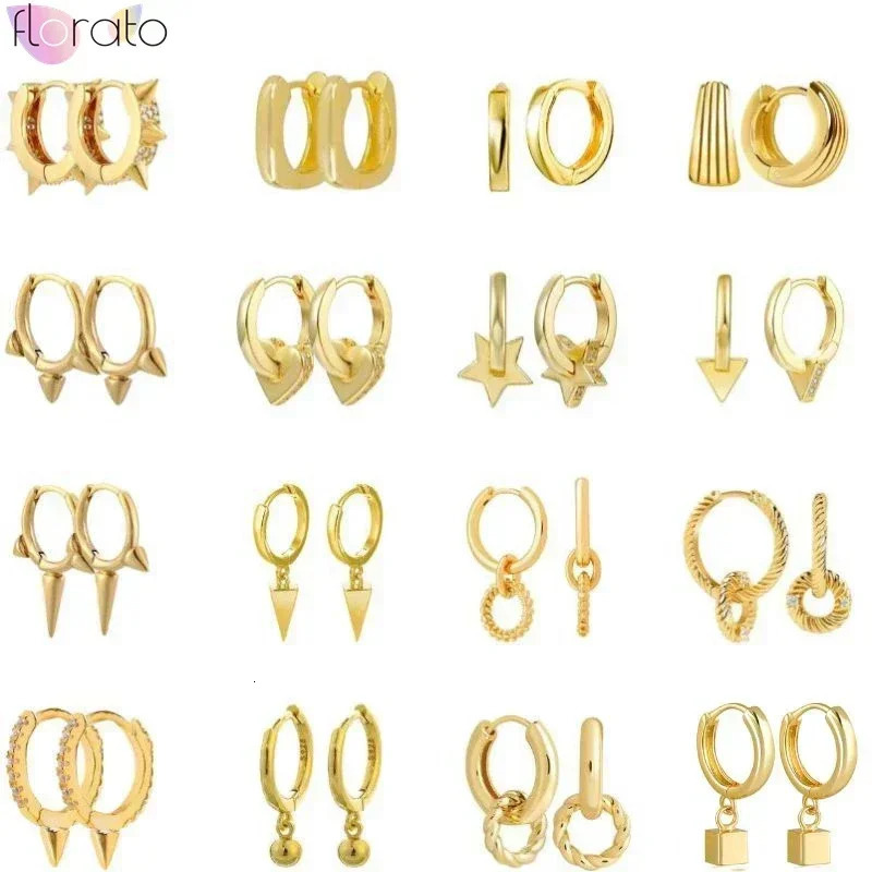 Punk Hip Hop Rivet Earrings 925 Sterling Silver Needle Gold Color Round Hoop Earrings for Women Fashion Gothic Party Jewelry 250708