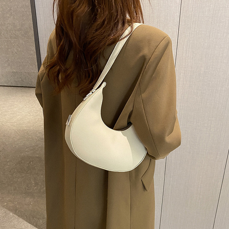 Niche Designer Crescent Bag,Solid Color Casual Underarm Shoulder Bag,Minimalism Half Moon Handbag,Hobo Outdoor Purse,Black/Brown