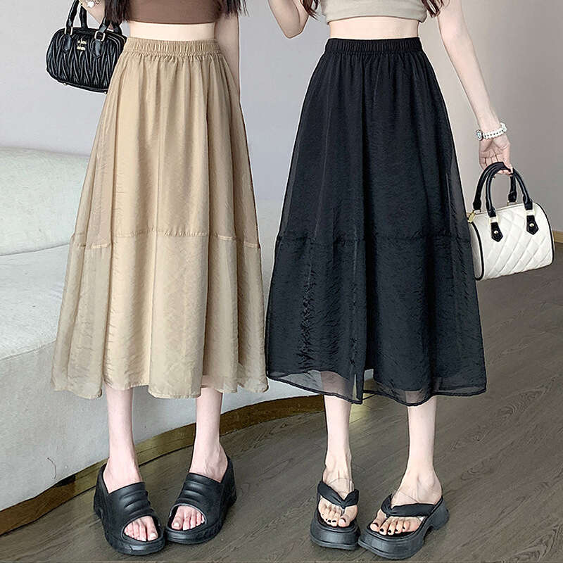 Summer White Slimming High-End Mesh Unique Design A-Line Petite Half Skirt Women's Fashion B5