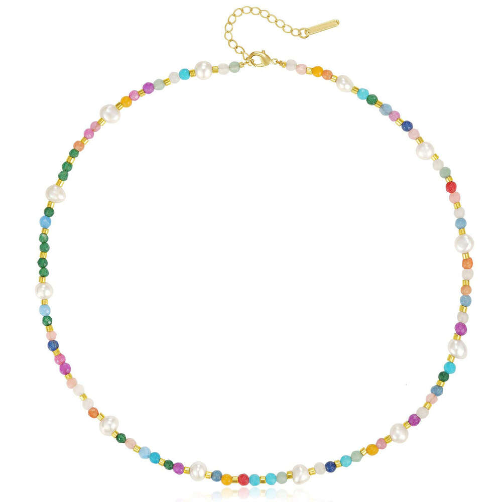 Bohemian Bead Necklace Women Rainbow Pearl 14k Gold Plated Necklace Wedding Jewelry