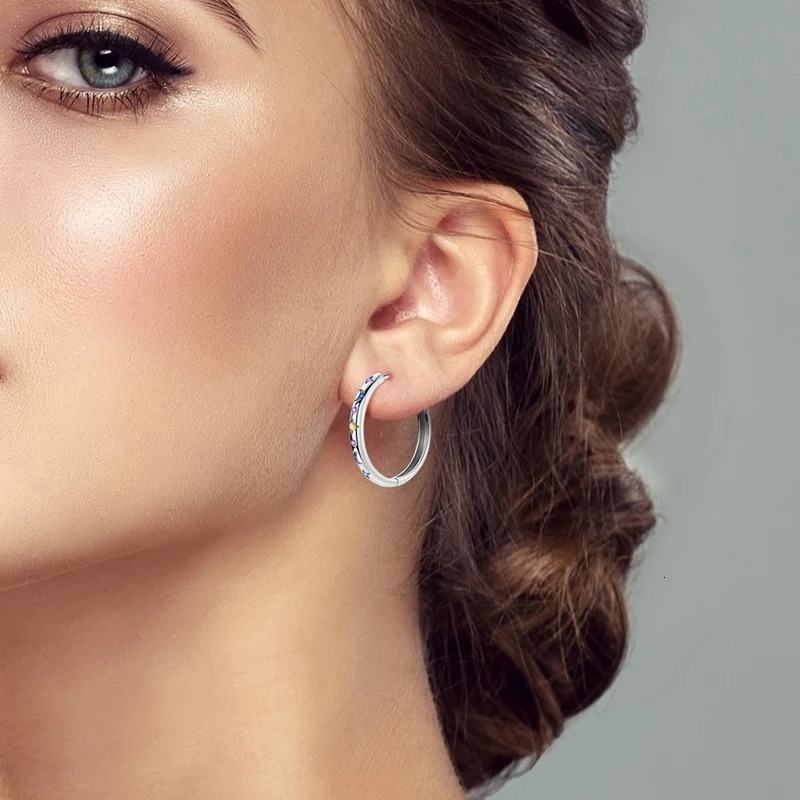 2025 Sparkling Zircon Star Moon Sun Hoop Earrings 925 Silver Circle Round Earrings for Women Wedding Engagement Jewelry 250708