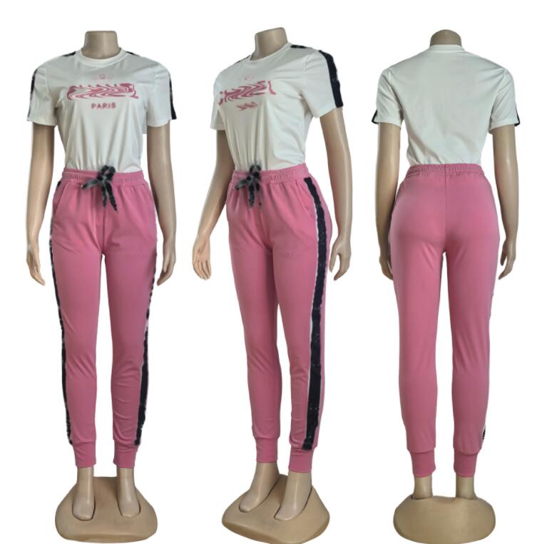 Designer Womens Tracksuits Summer Casual Outfits Two Piece Pants Set Printed Letter Short Sleeve Crop Top Plus Size Clothing