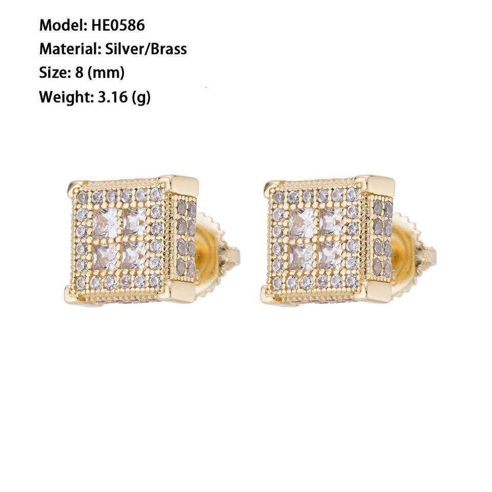 Hip Hop Jewelry White Gold Plated Iced Out VVS Moissanite Diamond 925 Sterling Silver Square Shape Stud Earring