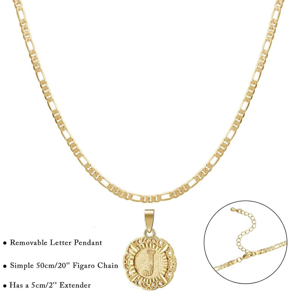 Necklace for Women 14K Gold Plated Round Letter Pendant Capital Monogram Necklace Alphabets From 26 letter Chain Hip Hop Jewelry