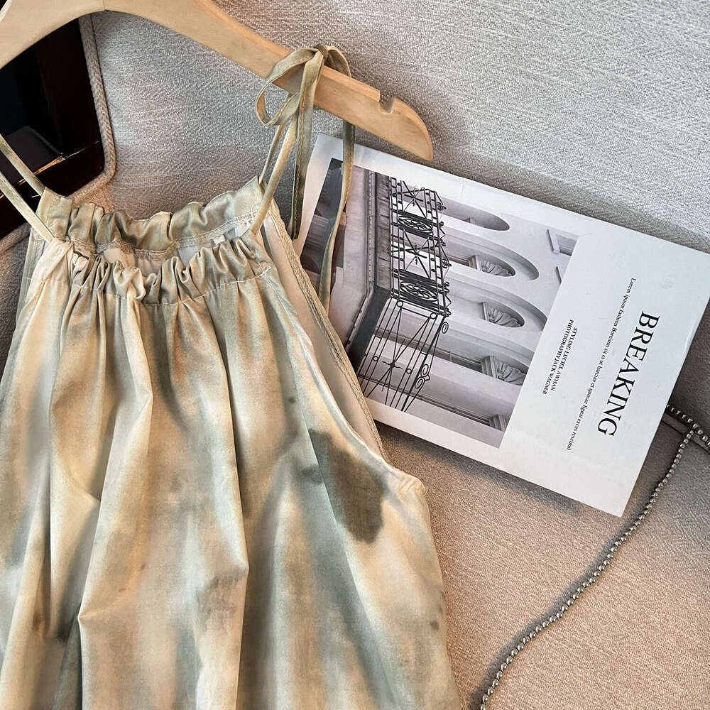 New Chinese Sleeveless Gradient Print Halter Women's Summer Beach Romantic Vacation Style Elegant Long Dress B5