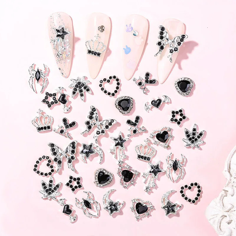 24PCS Star Nail Charms Silver Gems Pink Nail Rhinestones For Nails DIY Multi Style Nail Art Decoration Accessories Nail Supplies 250703
