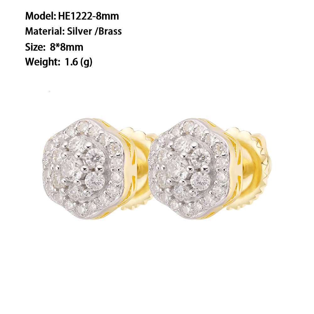 Fine Jewelry Earring 8MM 14K Gold Plated CZ Diamond Earrings Jewelry 925 Silver VVS Moissanite Flower Cluster Stud Earrings