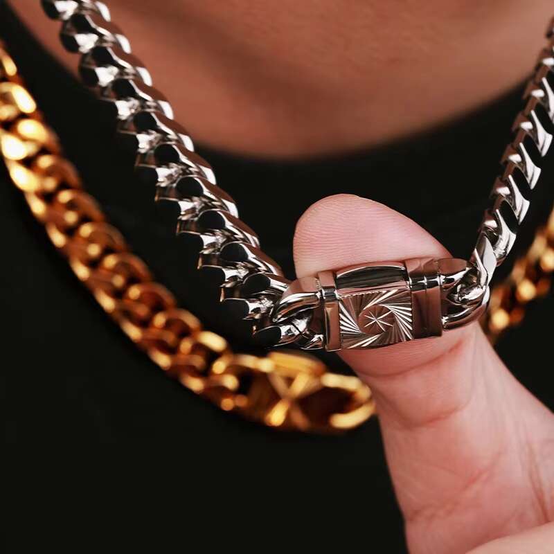 Hip Hop Jewelry Necklace Bracelet Set 18K Gold Miami Stainless Steel Cuban Link Chain