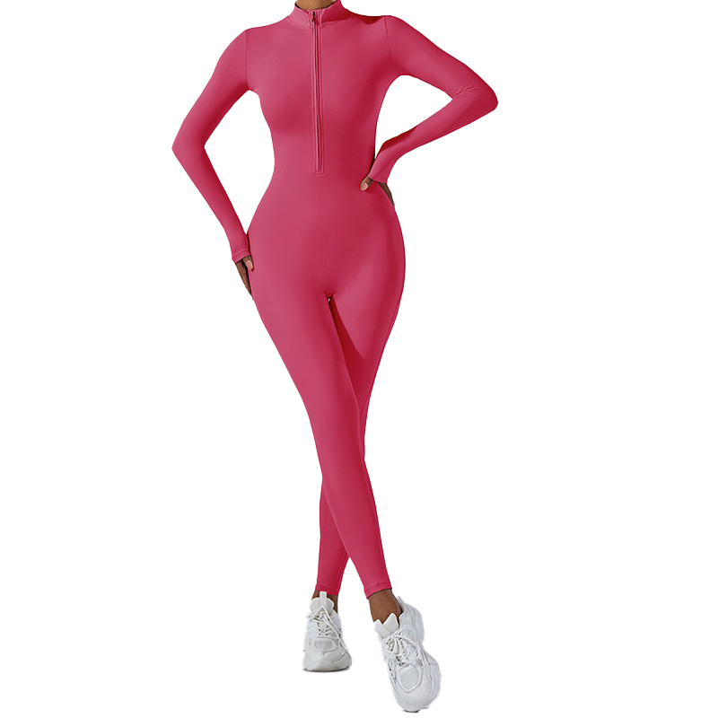 European and American Nude-Feel Zip-Up Long-Sleeve Yoga Bodysuit | High-Impact Workout One-Piece Fitted Yoga Outfit