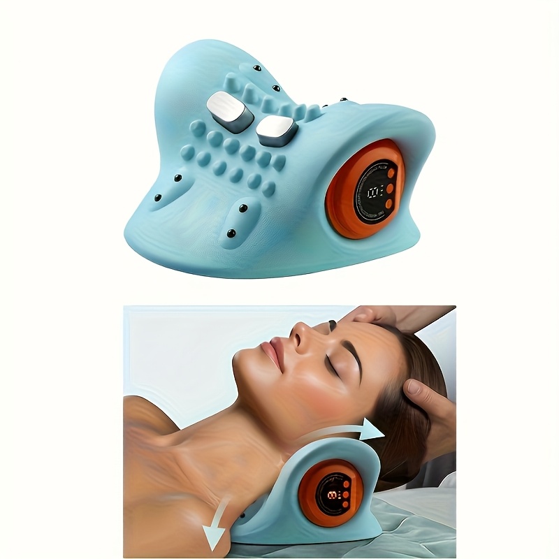 A multifunctional neck massager designed to heat and stretch the neck, back, and shoulders, providing deep relief for neck disco