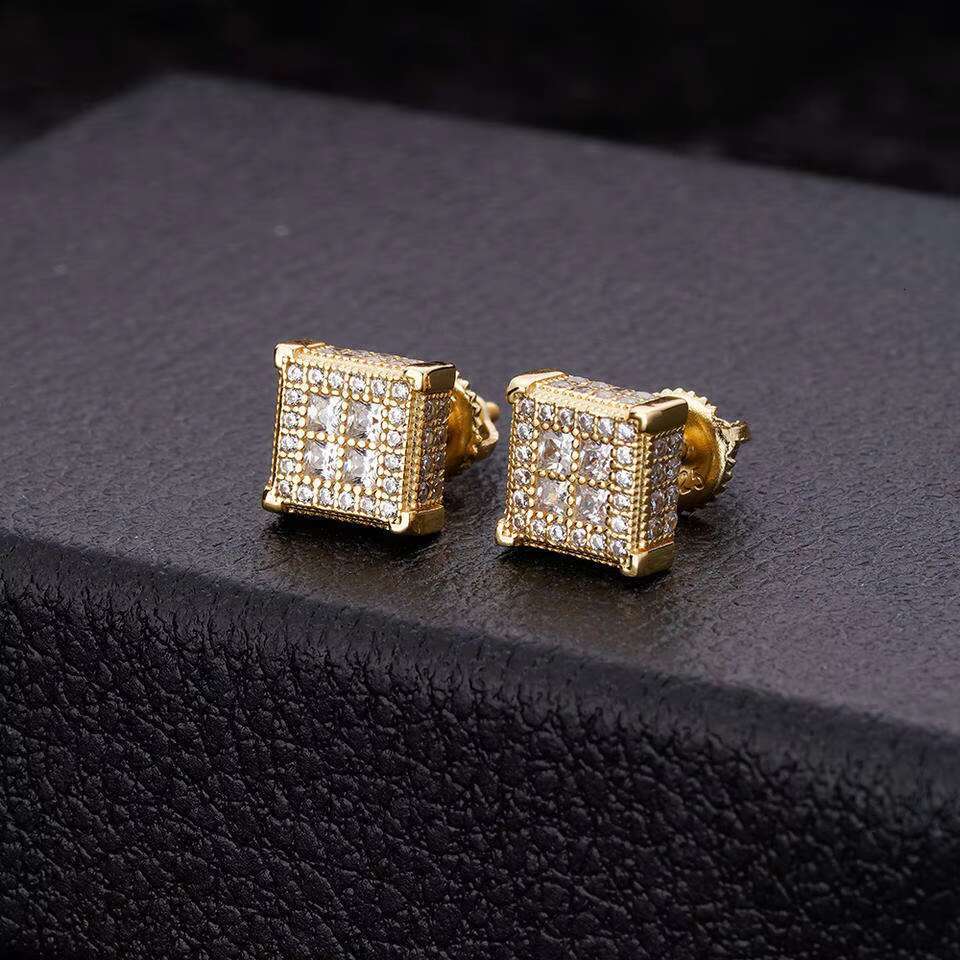 Hip Hop Jewelry White Gold Plated Iced Out VVS Moissanite Diamond 925 Sterling Silver Square Shape Stud Earring