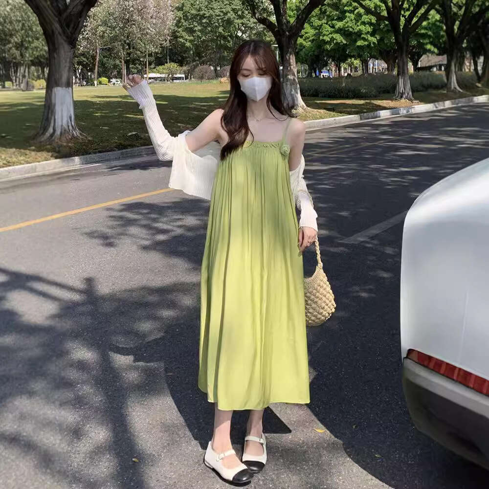 Sweet And Salty Super Fairy Green Strap For Women Summer Gentle Style Vacation Beach Dress B5