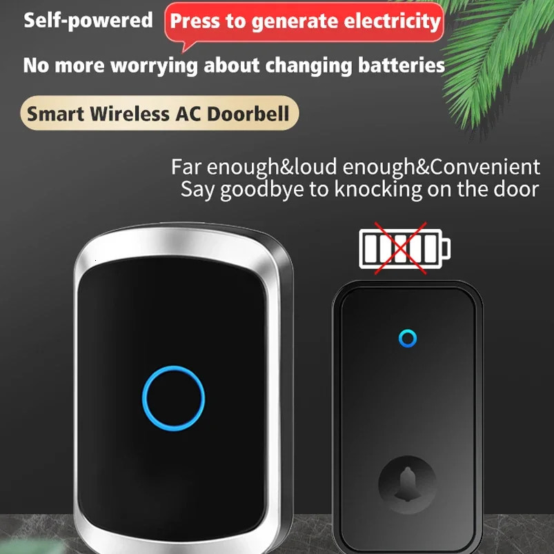 Self Powered Waterproof Wireless Doorbell Smart Home Without Battery Doorbell With Ringtone 150M Remote Receiver Bell 250709ww