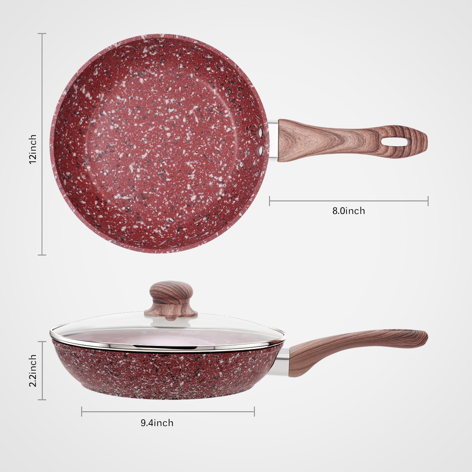 KOCH SYSTEME CS 10 inch Red Granite Non-Stick Frying Pan with Lid, Classic Pans with Non-toxic Nonstick Coating