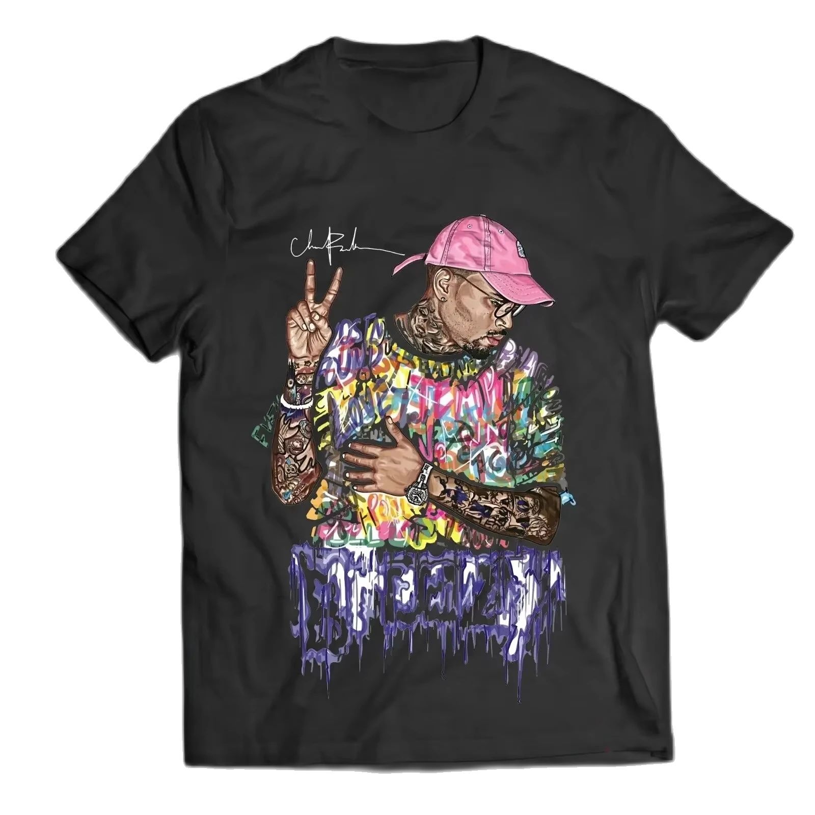 New Popular Chris Brown Signature T-shirt Cotton Unisex S-4XL Tee Summer Casual Men's T-shirt Hip Hop Streetwear Men Clothing