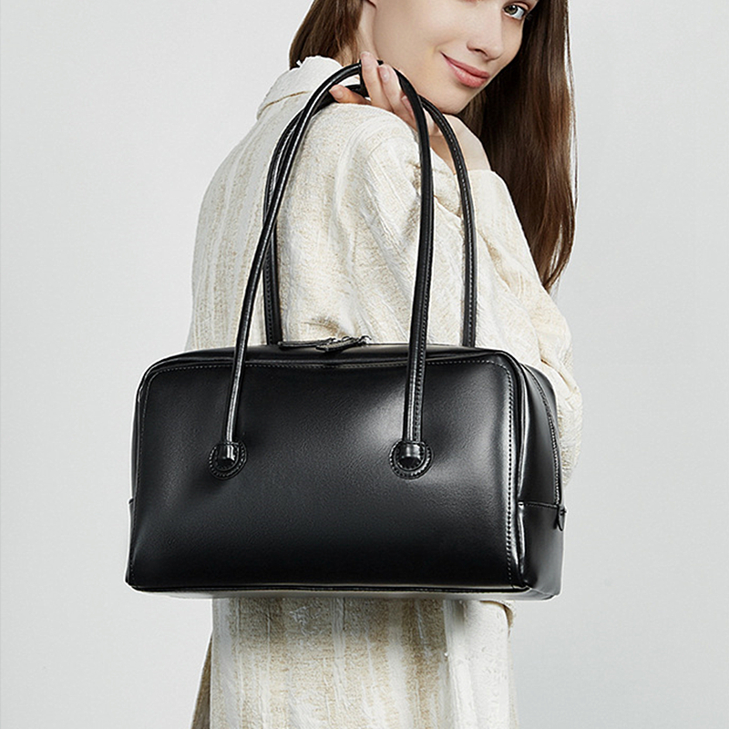 Toptrends Cowhide Genuine Leather Underarm Shoulder Bags For Women New 2025 Luxury Designer Satchel Tote Bowling Ladies Handbags