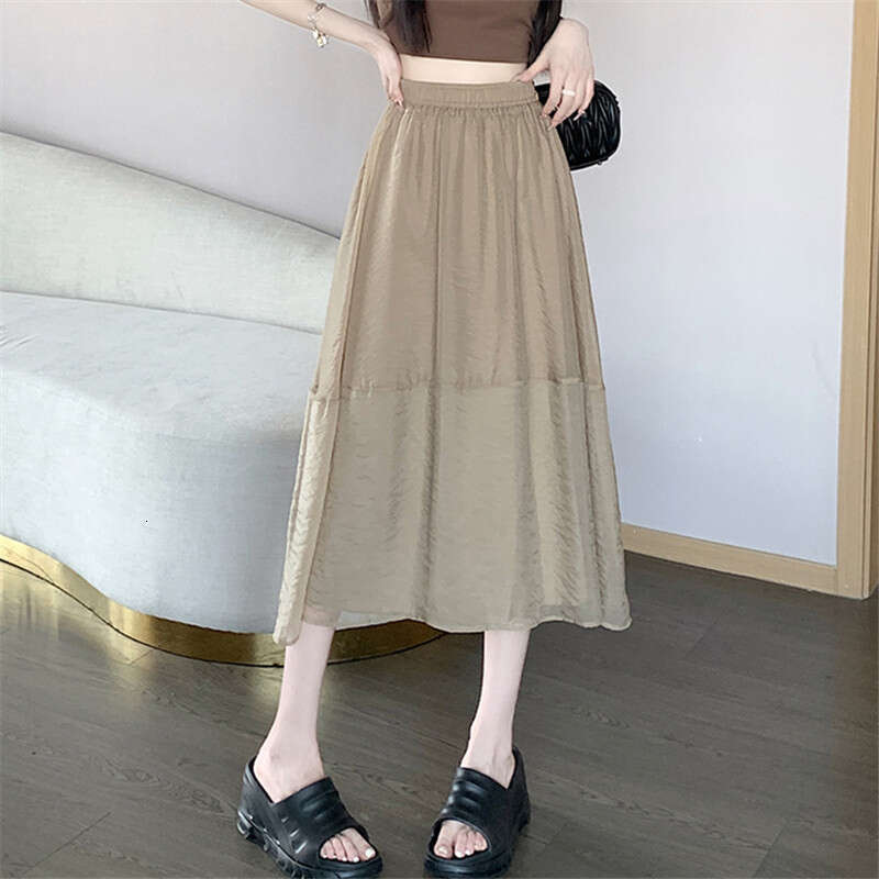 Summer White Slimming High-End Mesh Unique Design A-Line Petite Half Skirt Women's Fashion B5