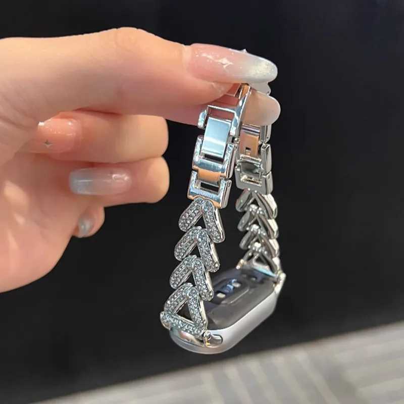 Diamond StainlESS Steel for Mi Band 8 9 Pro Mi 4/5 Metal Bracelet for HuAWei 7 8 9 10 Fit 3/2 StrAPs watchband Y250712