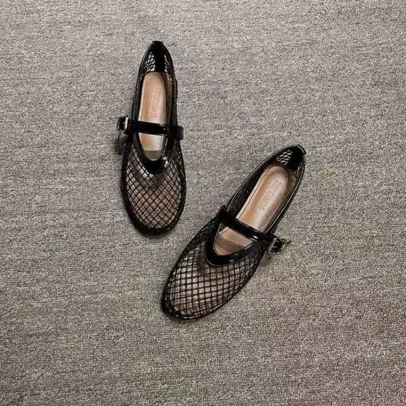 Net flat fi sandals new summer round head breathable non-slip line butt Mary Jane fishnet shoes for women XJ250712