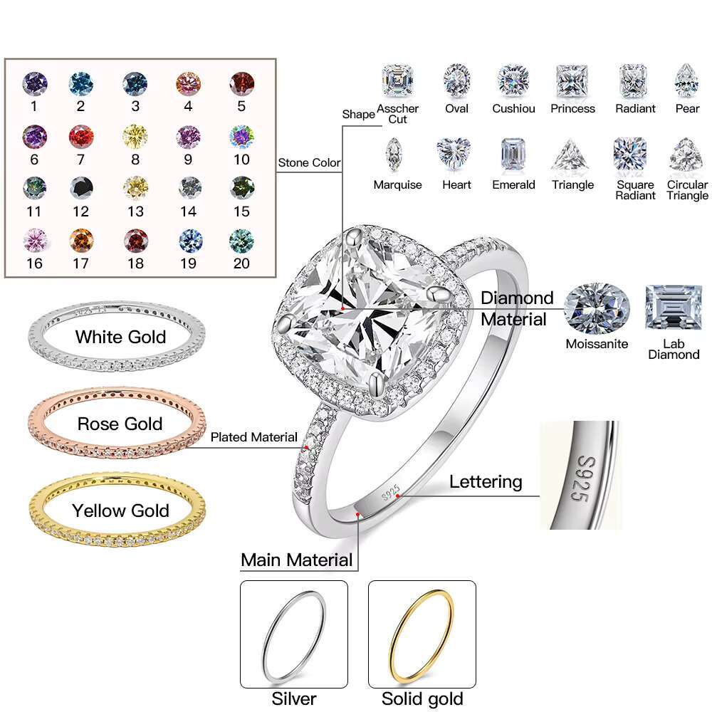 Wholesale 10K 14K 18K Gold Vvs Moissanite Engagement Rings Women 925 Silver Diamond Emerald Radiant Oval Cut Gold Ring Jewelry