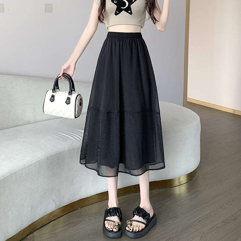 Summer White Slimming High-End Mesh Unique Design A-Line Petite Half Skirt Women's Fashion B5