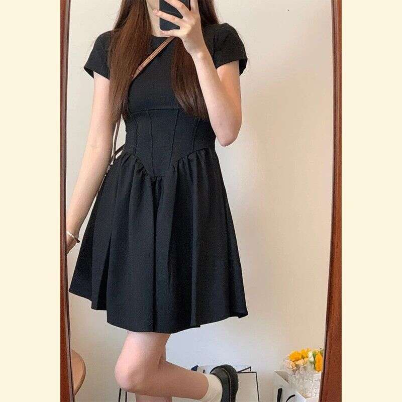French Hepburn Style Black For Women Spring Summer New High-End Feel Petite Slim Waist Short Dress B5