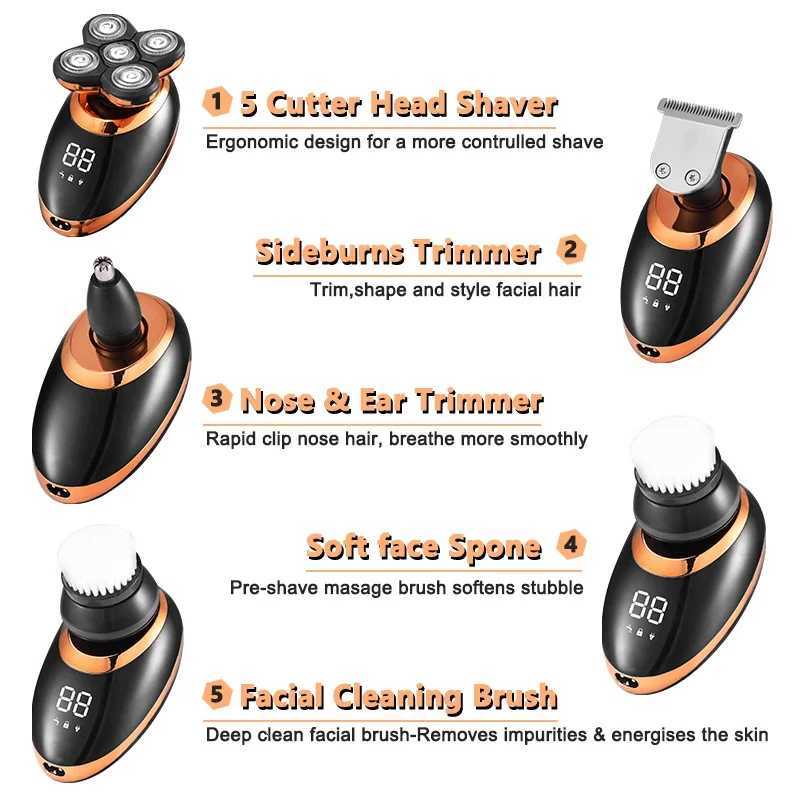 100% Waterproof Electric Shaver Razor for Men Beard Hair Trimmer Rechargeable Bald Shaving Machine LCD Display Groing Kit G250712