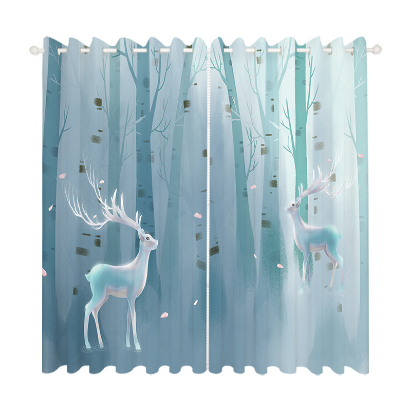 YL-36665 Whole house Nordic forest elk curtain modern ins style bedroom living room blackout floating window gauze package