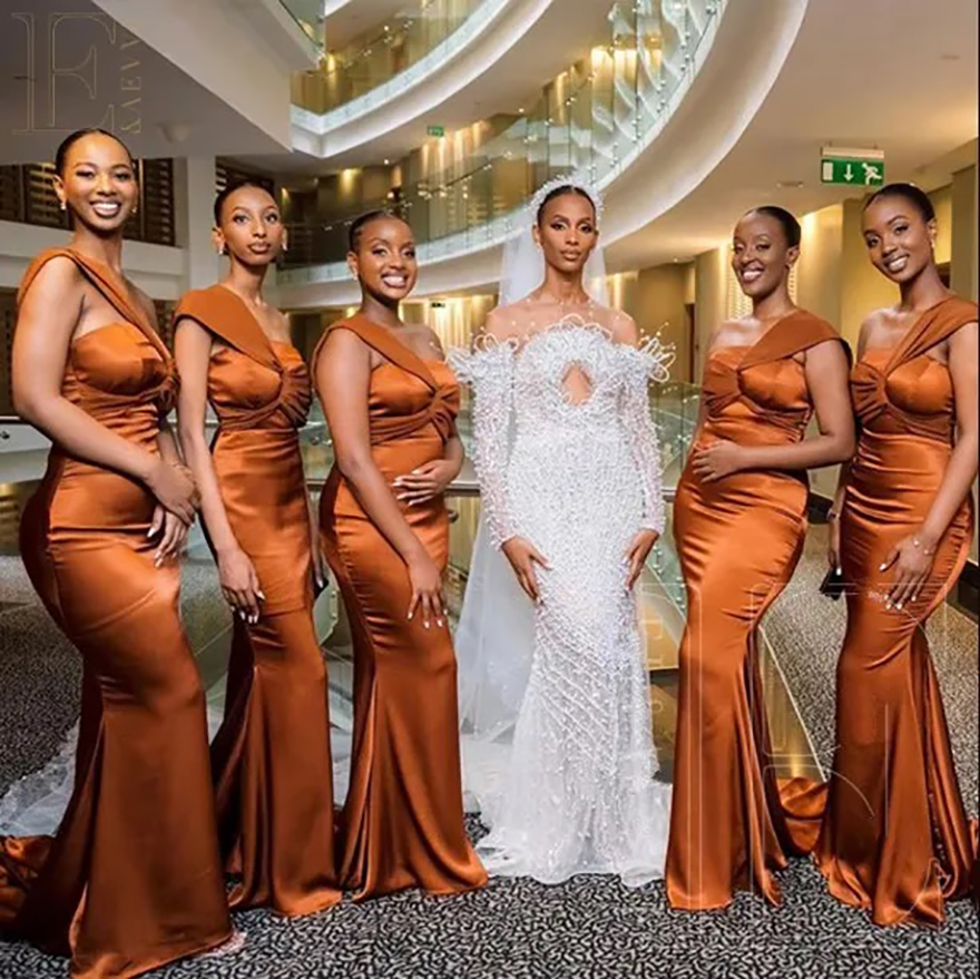 Mermaid Satin Orange Bridesmaid Dresses One Shoulder Formal Gowns for Weddings Guest Weddings Party Dress Robe Customized
