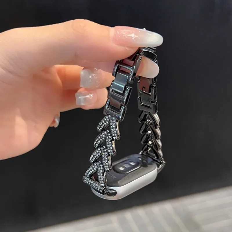 Diamond StainlESS Steel for Mi Band 8 9 Pro Mi 4/5 Metal Bracelet for HuAWei 7 8 9 10 Fit 3/2 StrAPs watchband Y250712