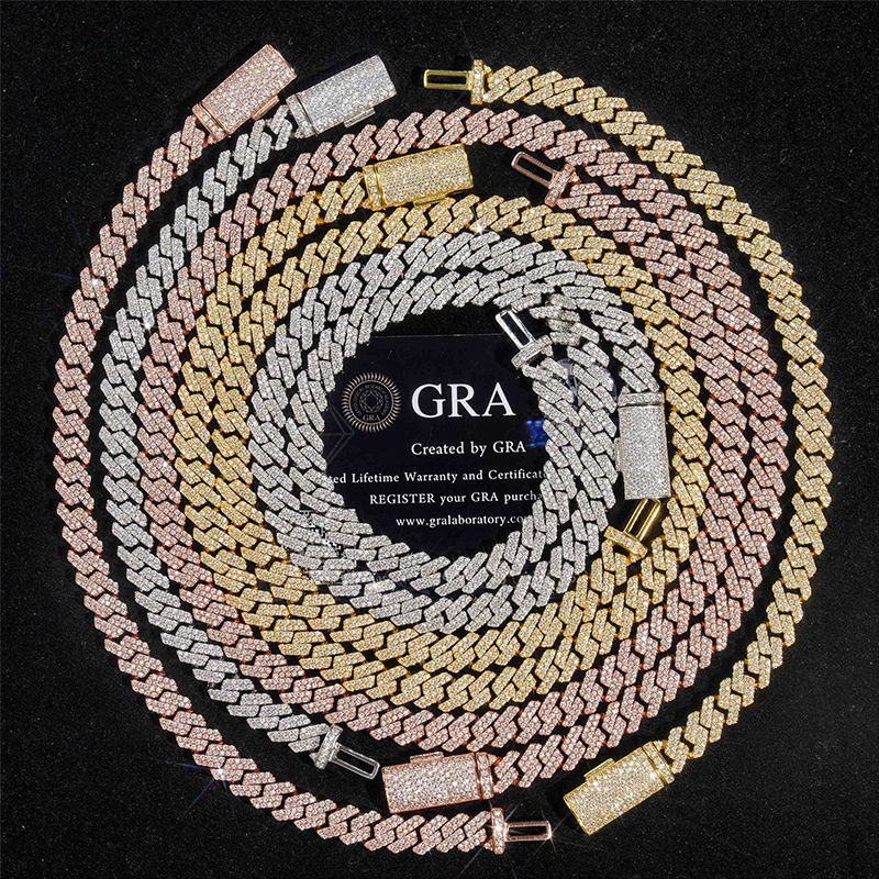 Hip Hop Jewelry 8mm 2 Rows Gold Chunky Necklace Iced Out Cz Prong Cuban Link Chain Necklace Diamond Cuban Chain