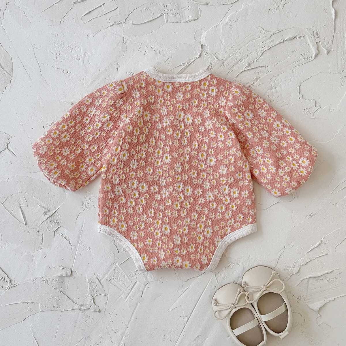 Baby Girl Clothing Floral Print Romper V Neck Contrast Trim Cotton Onesie Bodysuit 0-2Y Newborn Infant Baby Girls Clothes Outfit XJ250712