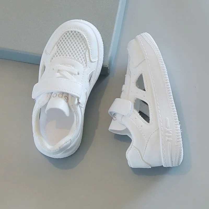 2024 Summer Children White Shoes Boys Sports Shoes Mesh Breathable Board Shoes Girls Hollow Casual Sneakers Soft Sole Kids Shoes XJ250712