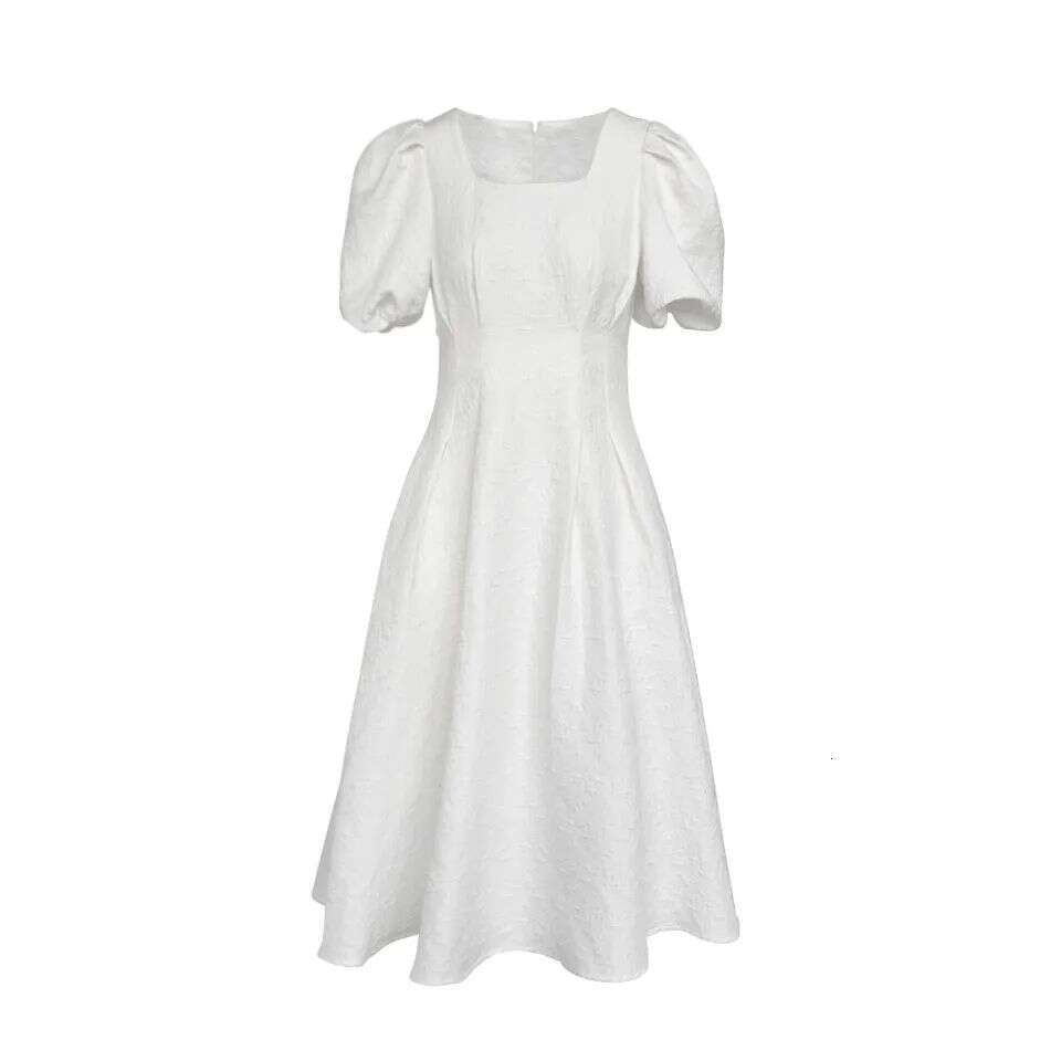 Puff For Women Summer Long New Style Petite French Waist Slimming Short Sleeve Black Dress B5