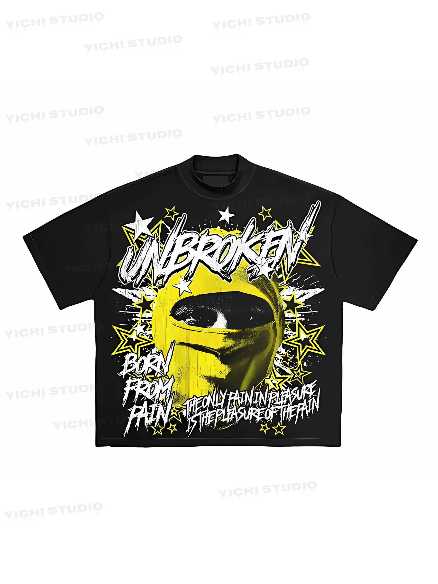 Y2K Style Unbreakable Pattern T-Shirt 100% Cotton Bold Yellow and Black Casual Crew Neck Short Slves Summer Strtwear H250711