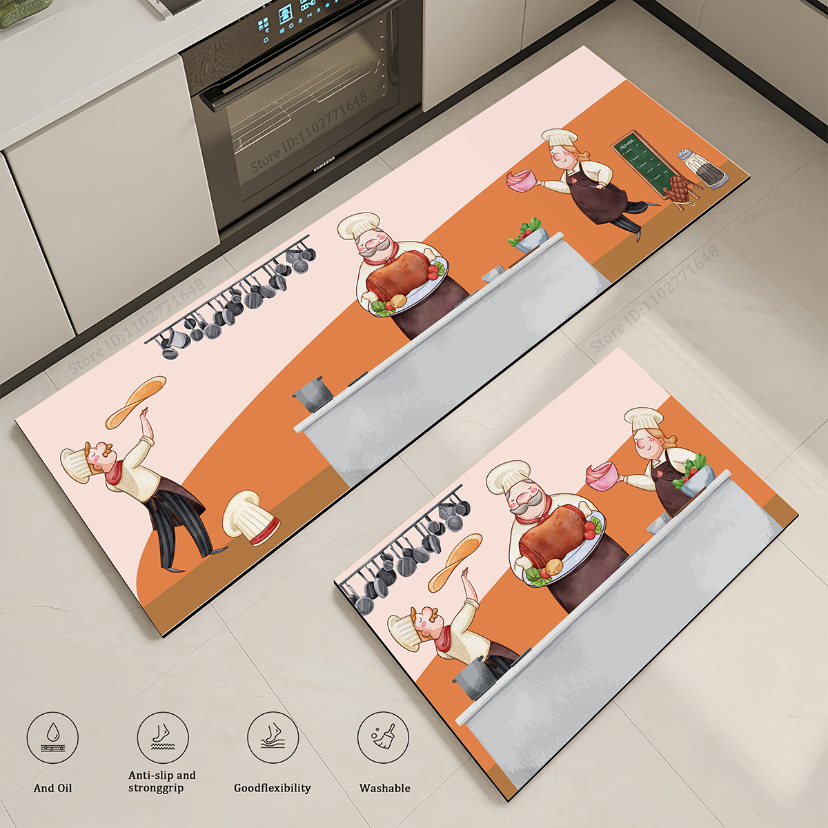 Kitchen Corner Cartoon Chef Pattern Absorbent Entrance Doormats Non-Slip Carpet Living Room Long Large Washable Mat Home Decor H260226
